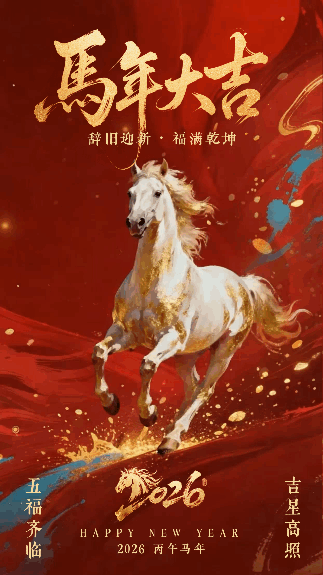大气泼墨鎏金马年春节祝福动态海报 模板ID：776976