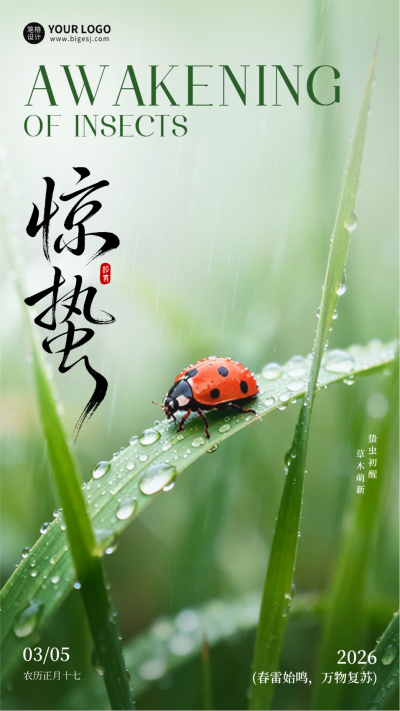惊蛰实景祝福海报 模板ID：777371