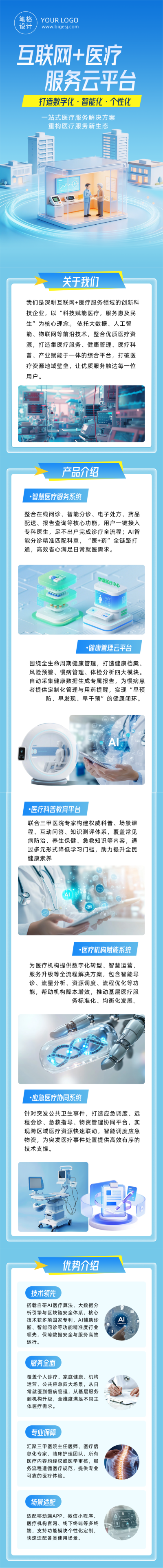 互联网+医疗服务介绍蓝色公众号长图 模板ID:778920