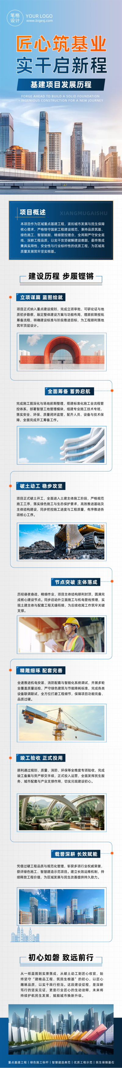基建项目建筑历程简约公众号长图 模板ID：779203
