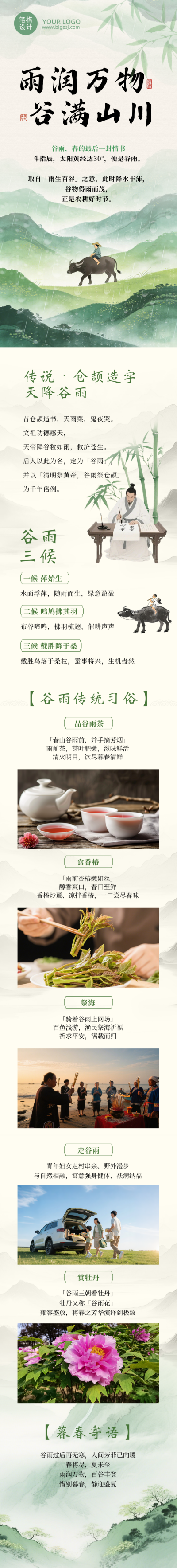 谷雨节气习俗科普简约公众号长图 模板ID：780001