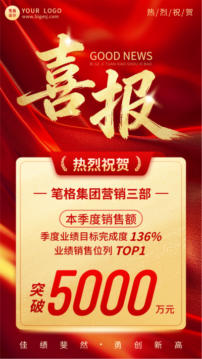 喜报表彰手机宣传海报 模板ID:780368