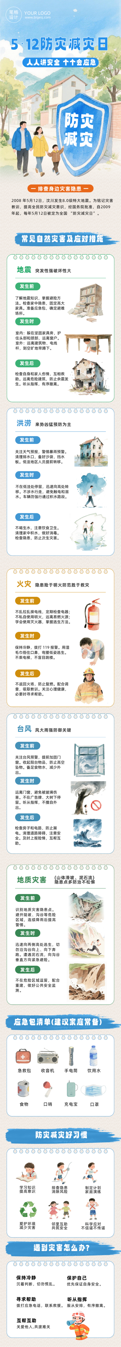 512地震防灾减灾日知识科普公众号长图 模板ID:983974