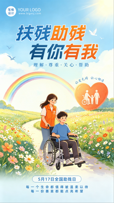 扶残助残日宣传海报 模板ID：984279