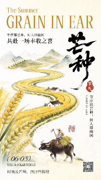 芒种节气水彩宣传动态海报 模板ID:988089