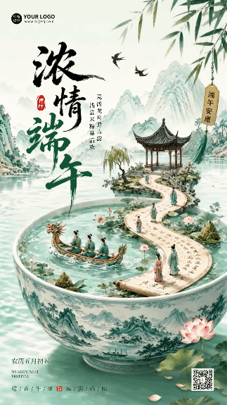 端午节手绘中国风创意祝福动态海报 模板ID:989019