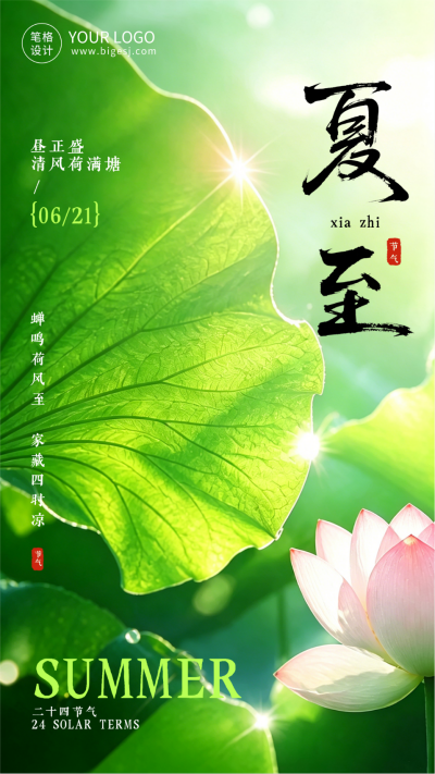 夏至文艺节气祝福实景日签海报 模板ID:989352