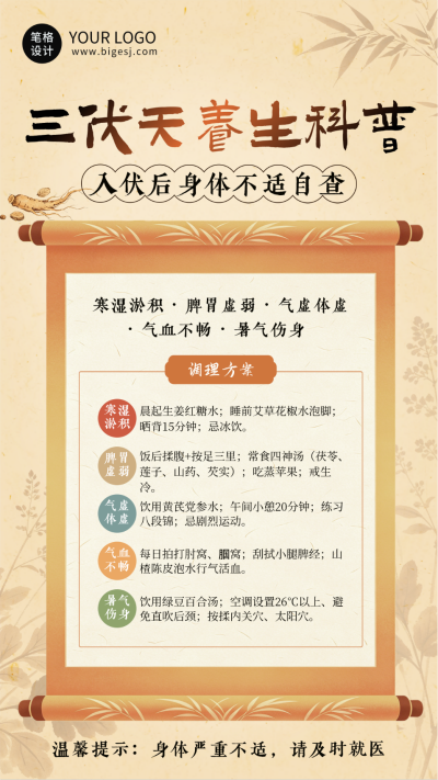 三伏天养生科普宣传海报 模板ID:989857
