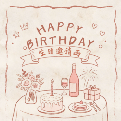 插画风生日邀请函公众号次图 模板ID：990250