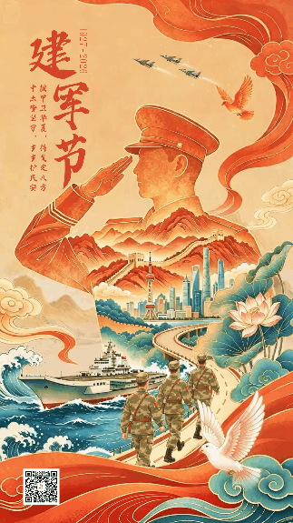 国潮风建军节节日祝福动态海报 模板ID:990354