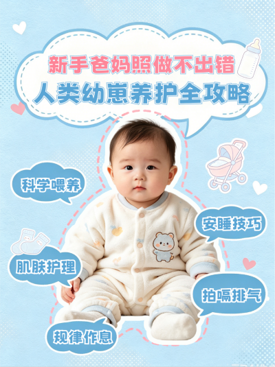 新手爸妈幼崽养护攻略笔记封面 模板ID：990409