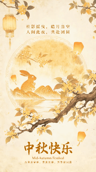 中秋节祝福金色国风动态海报 模板ID：9916866