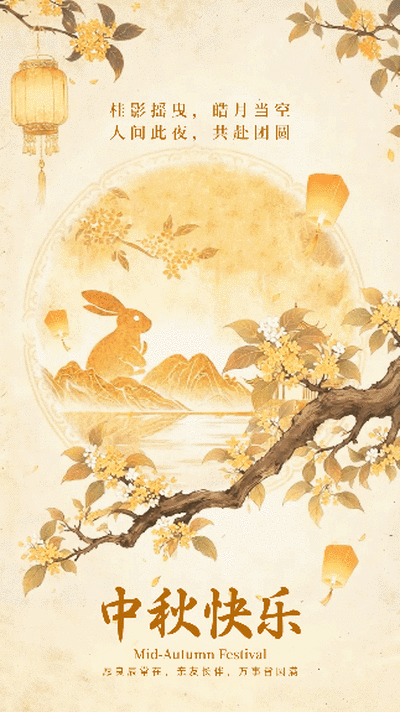 中秋节祝福金色国风动态海报 模板ID:9916866