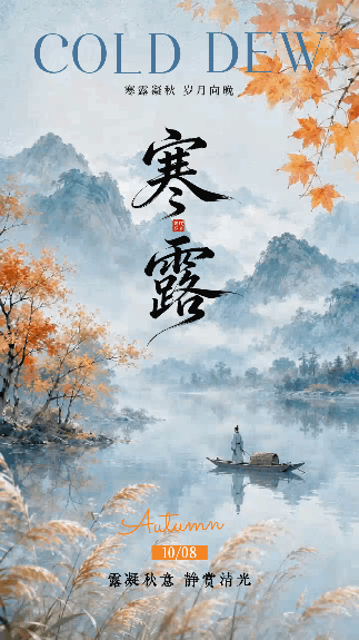 寒露手绘水彩风祝福动态海报 模板ID:9917551