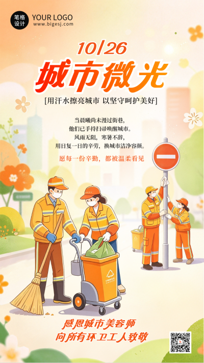 环卫工人节手绘祝福宣传海报 模板ID：9918233