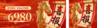 红金色简约团队荣誉喜报公众号双封面 模板ID:s7036