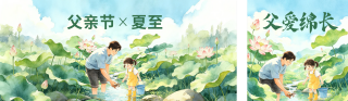 夏至遇上父亲节手绘水彩风祝福公众号双封面 模板ID:s8196