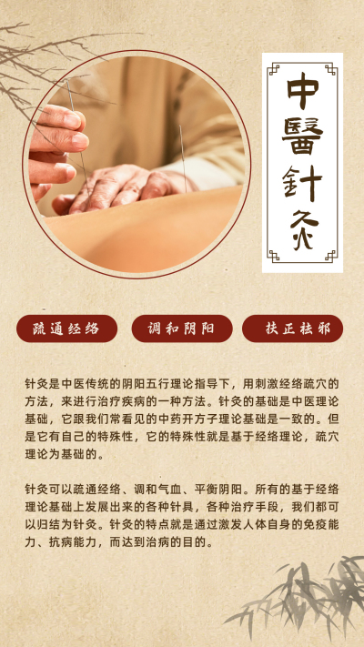 复古中医针灸养生竖版配图 模板ID：16783