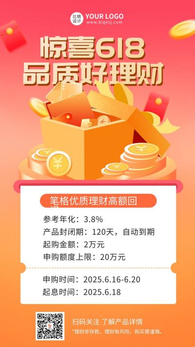 618理财金融投资手机海报 模板ID:35160