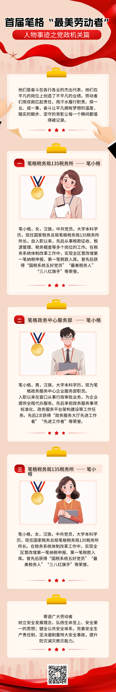 党政劳动者事迹介绍宣传条漫 模板ID:65536