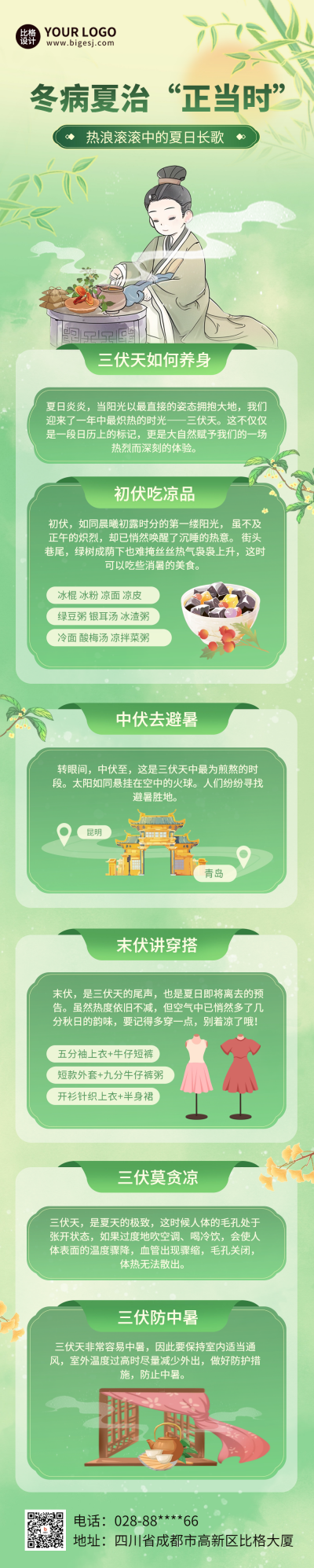 三伏天节气注意事项指南公众号长图 模板ID：67758