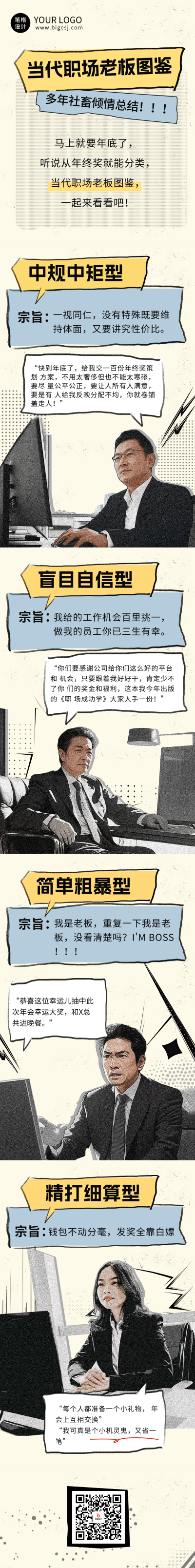 趣味漫画风职场老板总结公众号长图 模板ID：71990