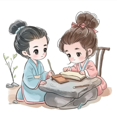 白色古风人物教育学习插画卡通头像 模板ID：72754