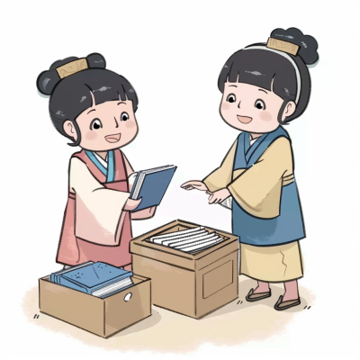 白色古风人物教育学习插画卡通头像 模板ID：72757