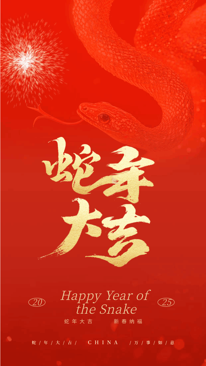 蛇年大吉新年祝福烟花动态海报 模板ID:75086