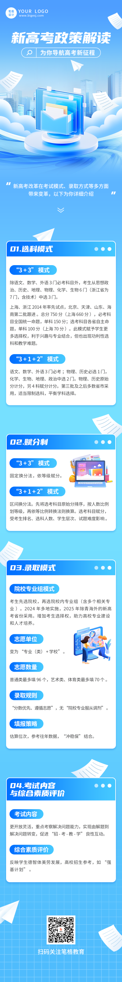 高考政策解读教育培训公众号长图 模板ID：762774