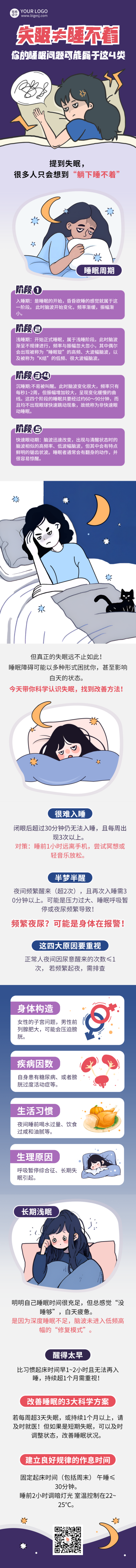 睡眠健康知识科普攻略指南宣传公众号长图 模板ID：761496