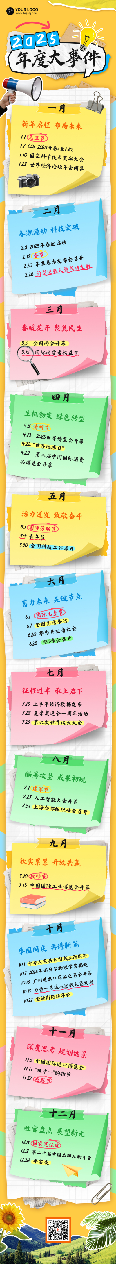 年终大事件回顾便签贴纸公众号长图 模板ID：772217